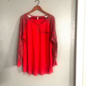 Lane Bryant Women’s Long Sleeve “Kinda Naughty” red & plaid sleep shirt 18/20